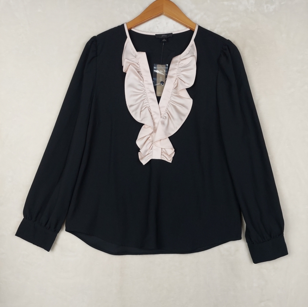 J. Crew Ruffle Front Blouse In Satin Crepe Womens Medium NEW